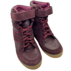 Bakers Women's Burgundy Leather Lace Up High Top Wedge Sneaker Shoes size 7.5